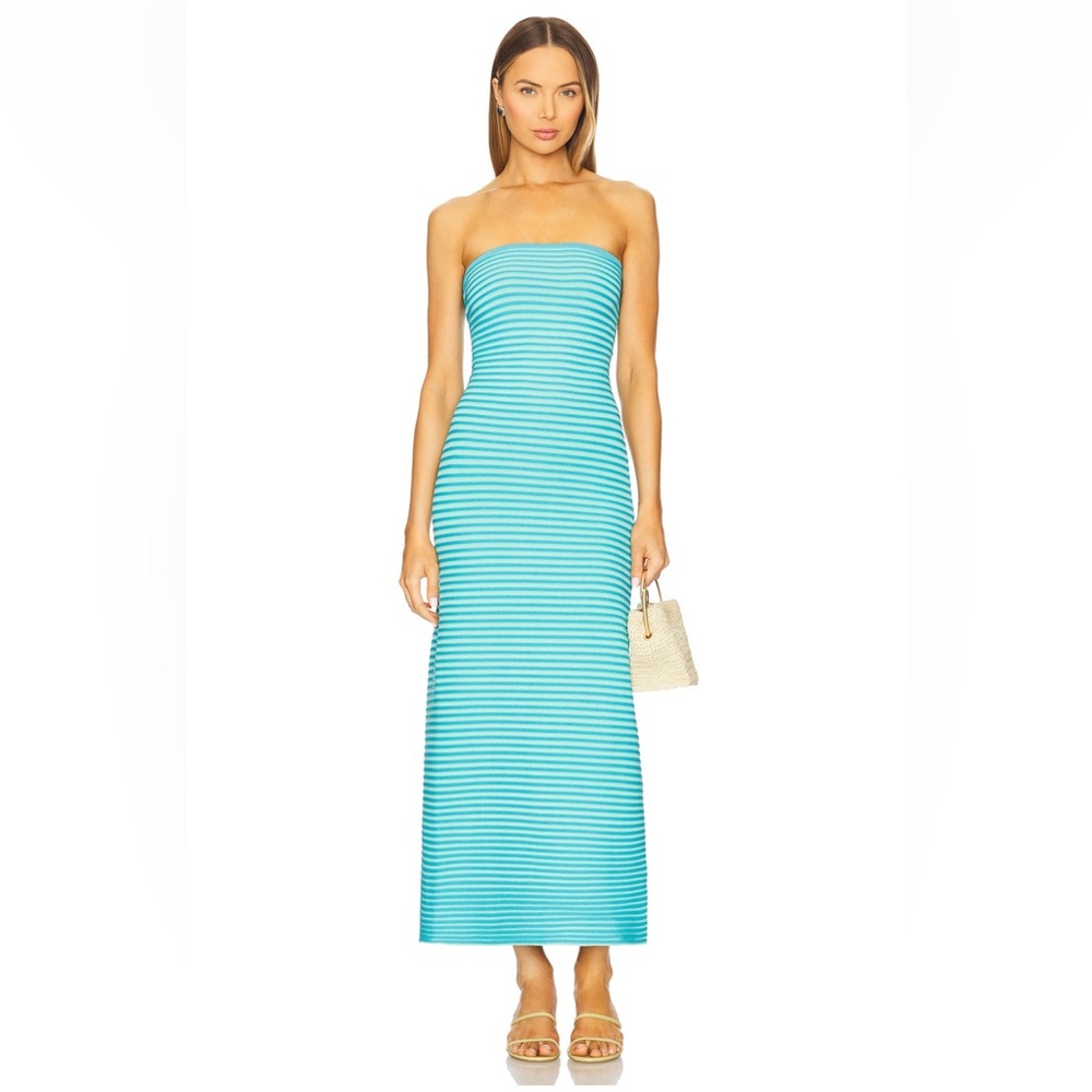 Sunmor Knit Blue Strapless Maxi Dress